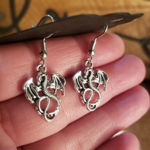 Silver Mythical Winged DRAGON earrings ~Magic~Fantasy~Wing~Serpent~Draco~Wing